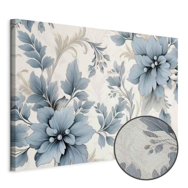 Tableau - Turquoise Flowers in Retro Ambience Floristic Ornaments
