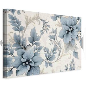 Tableau - Turquoise Flowers in Retro Ambience Floristic Ornaments