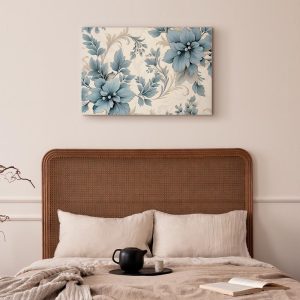 Tableau - Turquoise Flowers in Retro Ambience Floristic Ornaments