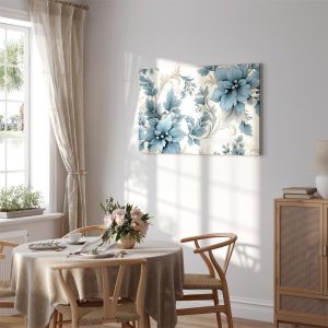 Tableau - Turquoise Flowers in Retro Ambience Floristic Ornaments