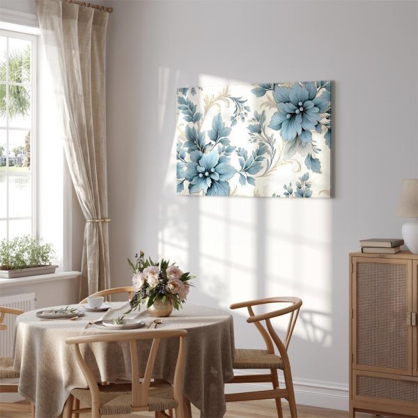 Tableau - Turquoise Flowers in Retro Ambience Floristic Ornaments