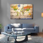 Tableau en liège - Map on wood: Colourful Travels