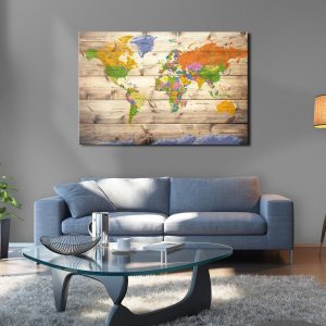 Tableau en liège - Map on wood: Colourful Travels