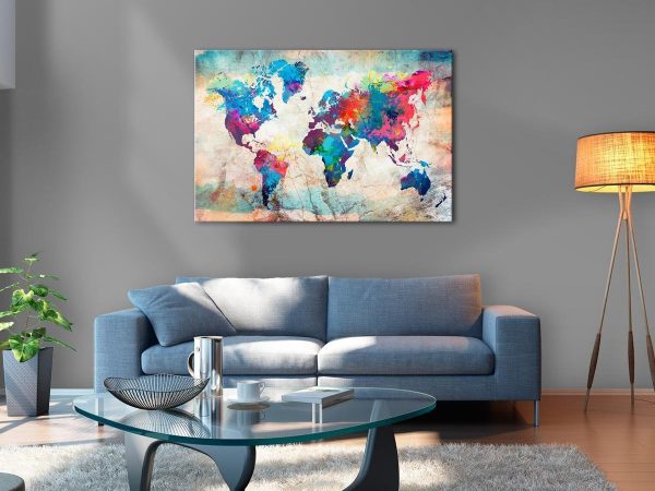 Tableau en liège - World Map: Colourful Madness