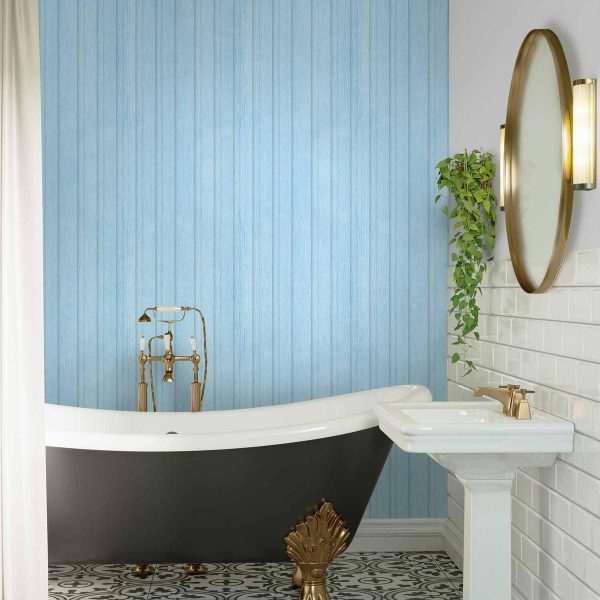 Tapisserie murale - Blue Panels - Wooden planks in a pastel blue shade