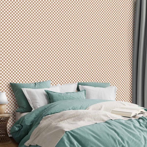 Tapisserie murale - Checkerboard Pattern - Brown-White Grid with a Subtle Noise