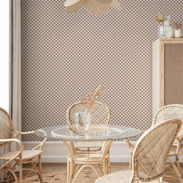 Tapisserie murale - Checkerboard Pattern - Brown-White Grid with a Subtle Noise