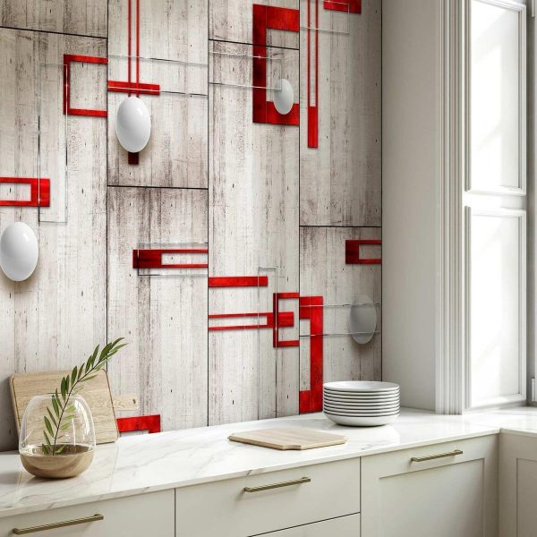 Tapisserie murale - Concrete, red frames and white knobs