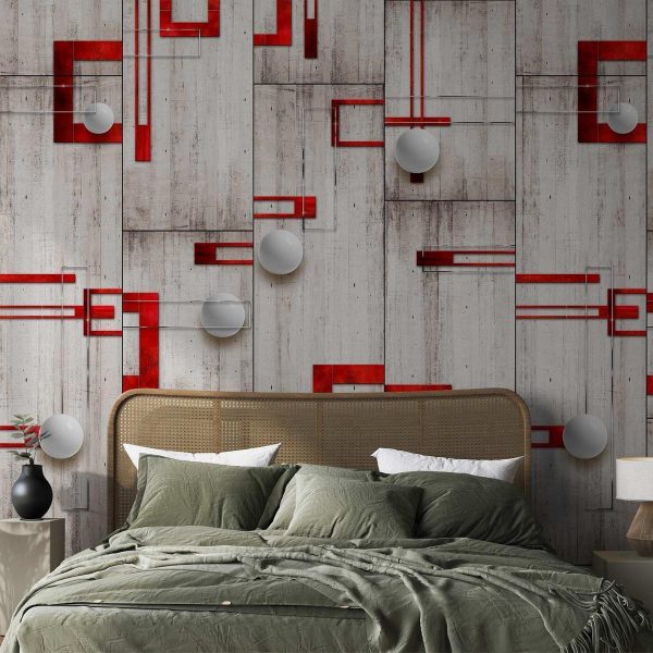 Tapisserie murale - Concrete, red frames and white knobs