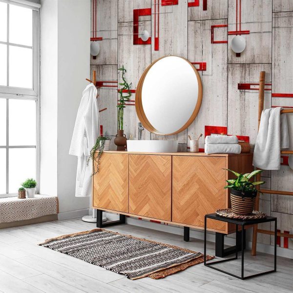 Tapisserie murale - Concrete, red frames and white knobs