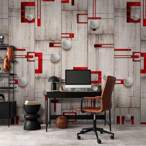 Tapisserie murale - Concrete, red frames and white knobs