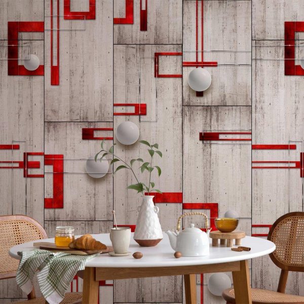 Tapisserie murale - Concrete, red frames and white knobs