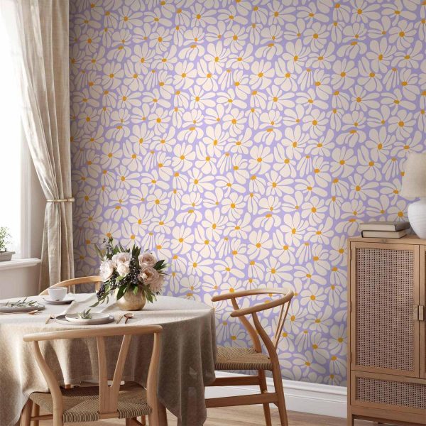 Tapisserie murale - Cute Creamy Little Flowers - Small flowers with creamy - wind-blown petals on a blue background