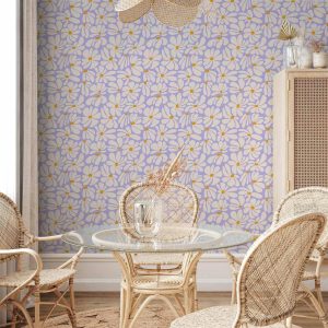 Tapisserie murale - Cute Creamy Little Flowers - Small flowers with creamy - wind-blown petals on a blue background