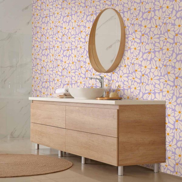 Tapisserie murale - Cute Creamy Little Flowers - Small flowers with creamy - wind-blown petals on a blue background