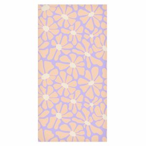 Tapisserie murale - Cute Light-Beige Little Flowers - Small flowers with beige - undulating petals on a blue background