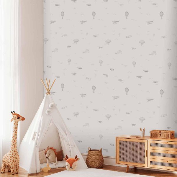 Tapisserie murale - Drawing - Airplanes - balloons - and airships against a sky full of birds