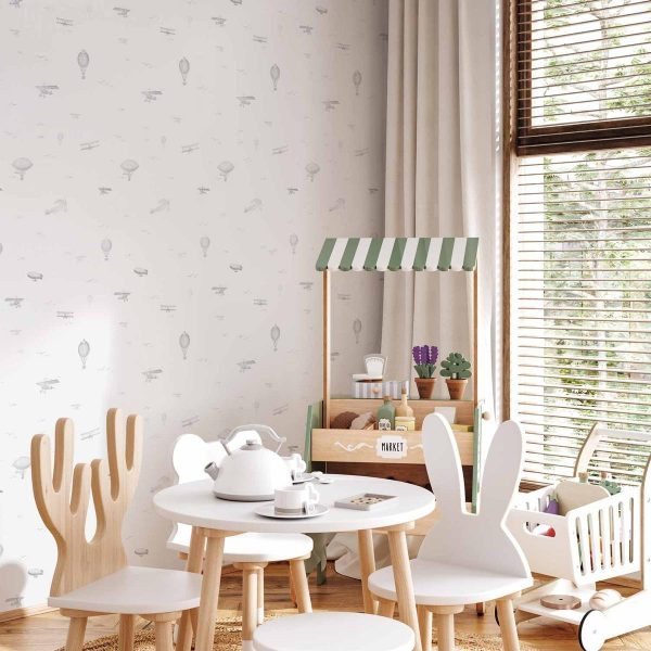 Tapisserie murale - Drawing - Airplanes - balloons - and airships against a sky full of birds