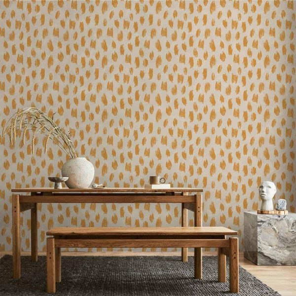 Tapisserie murale - Drawn Pattern in Dots and Spots - in shades of orange and ecru