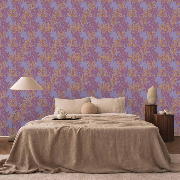 Tapisserie murale - Exotic - Two-Tone Flowers - Flowers in purple and orange on a blue background