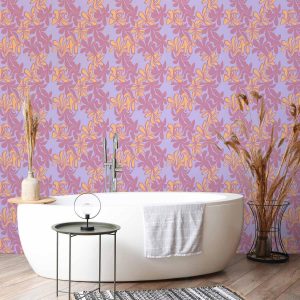 Tapisserie murale - Exotic - Two-Tone Flowers - Flowers in purple and orange on a blue background
