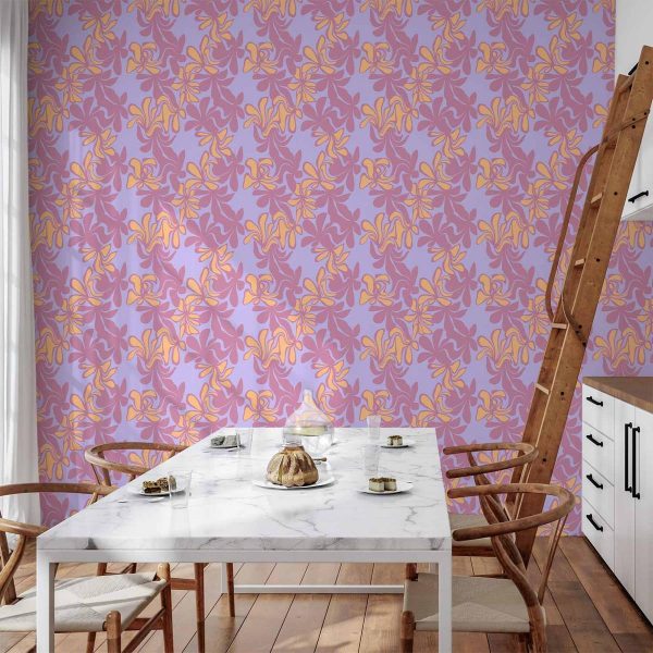 Tapisserie murale - Exotic - Two-Tone Flowers - Flowers in purple and orange on a blue background