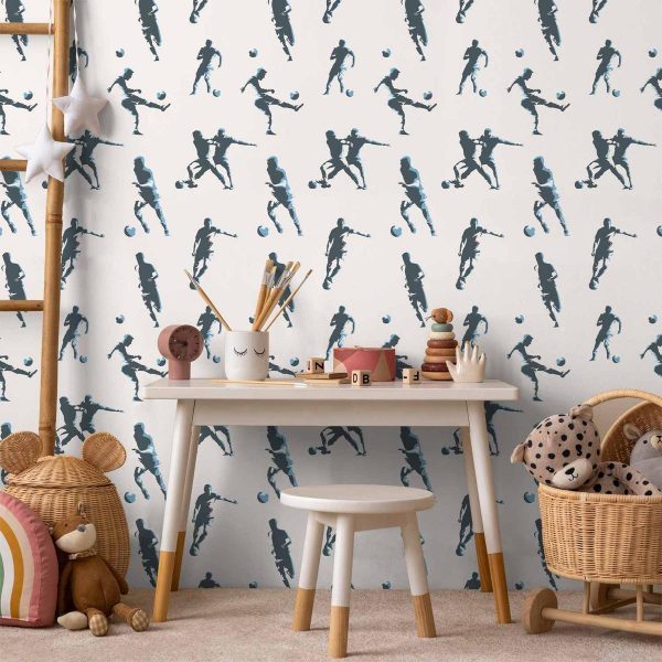 Tapisserie murale - Football Characters - Action and movement in silhouettes on a light background