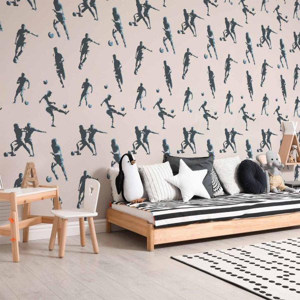 Tapisserie murale - Football Characters - Action and movement in silhouettes on a light background