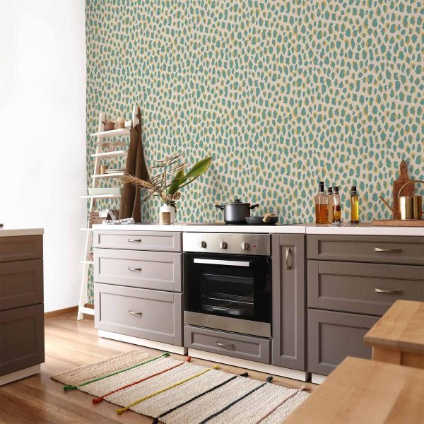 Tapisserie murale - Giraffe Pattern - animal pattern in turquoise spots on a light background