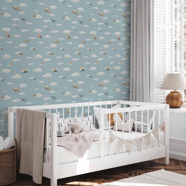 Tapisserie murale - Illustration - Yellow-blue airplanes against a blue sky