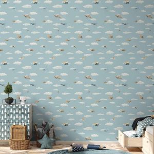 Tapisserie murale - Illustration - Yellow-blue airplanes against a blue sky