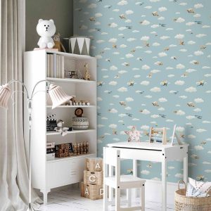 Tapisserie murale - Illustration - Yellow-blue airplanes against a blue sky