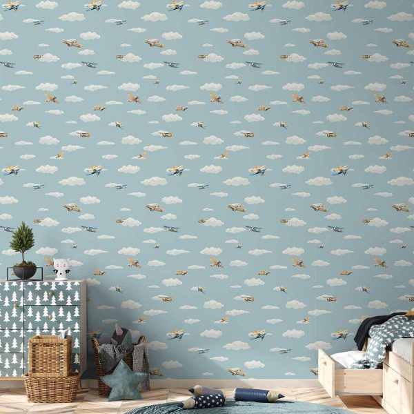 Tapisserie murale - Illustration - Yellow-blue airplanes against a blue sky