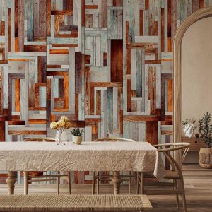 Tapisserie murale - Labyrinth of wooden planks