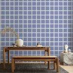 Tapisserie murale - Lines and Symmetry - Expressive White Grid on a Blue Background