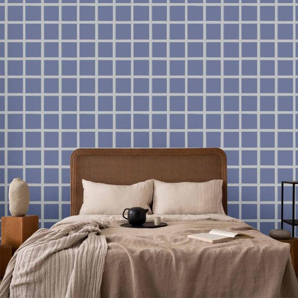 Tapisserie murale - Lines and Symmetry - Expressive White Grid on a Blue Background