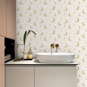 Tapisserie murale - Moonlit Nights - Delicate Moons and Clouds in a Warm Tone