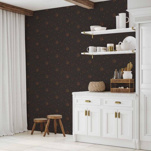 Tapisserie murale - Night Sky - Artistic Composition of Suns and Planets on a Black Background