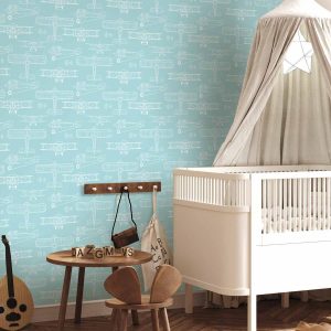 Tapisserie murale - Sketch - Outline of an airplane in white on a turquoise background