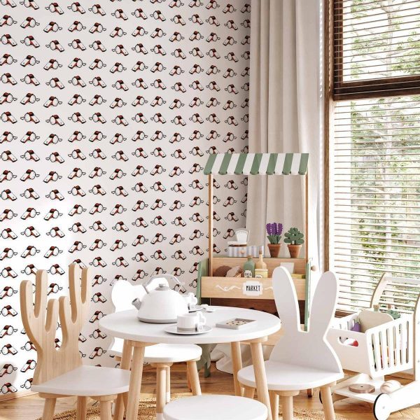 Tapisserie murale - Soccer Whistles - Black and white with red accents on a white background