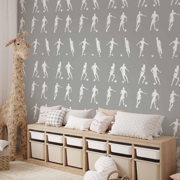 Tapisserie murale - Sports Silhouettes - Dynamic figures of soccer players on a gray background