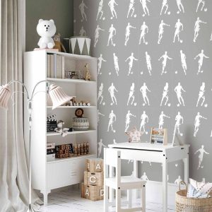 Tapisserie murale - Sports Silhouettes - Dynamic figures of soccer players on a gray background