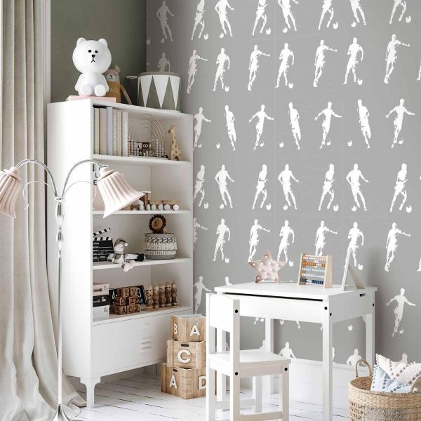 Tapisserie murale - Sports Silhouettes - Dynamic figures of soccer players on a gray background