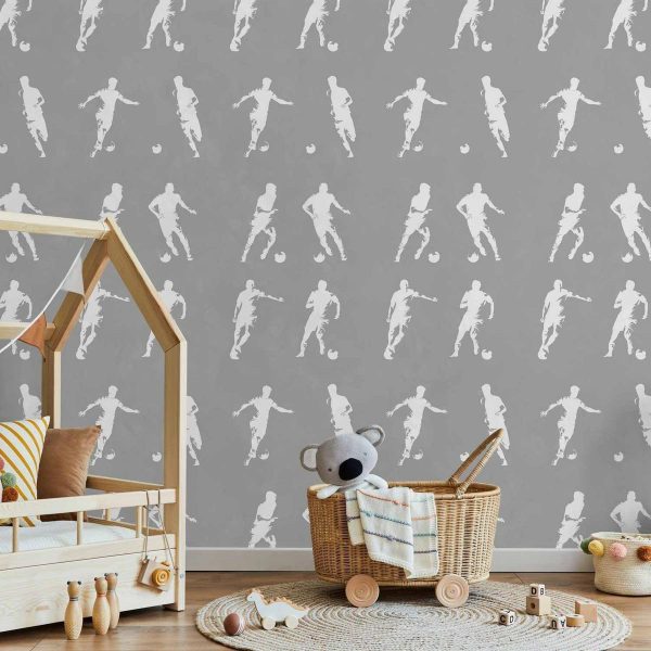 Tapisserie murale - Sports Silhouettes - Dynamic figures of soccer players on a gray background