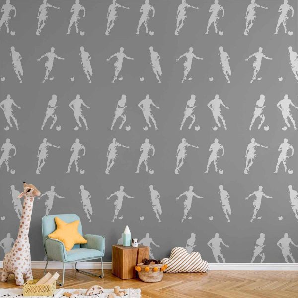 Tapisserie murale - Sports Silhouettes - Dynamic figures of soccer players on a gray background