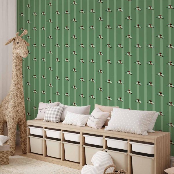 Tapisserie murale - Sports Whistles - Repeating pattern on a striped green background