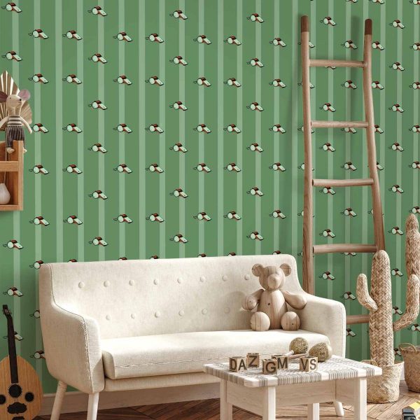 Tapisserie murale - Sports Whistles - Repeating pattern on a striped green background