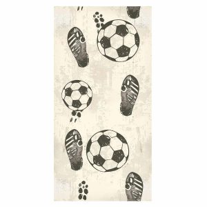 Tapisserie murale - Traces and Balls - Black-and-white soccer motifs on a beige background