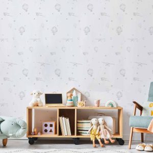 Tapisserie murale - Watercolor - Airplanes and balloons painted on a white sky background