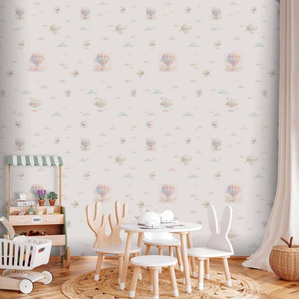 Tapisserie murale - Watercolor - Colorful balloons and airships against a backdrop of colorful clouds